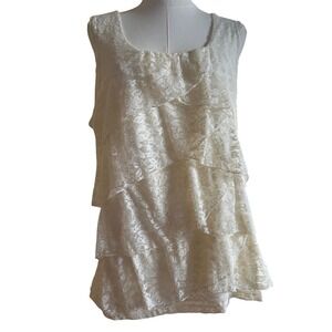 Notations White Lace Tank Top XL Boho Romantic Layered Sleeveless Blouse